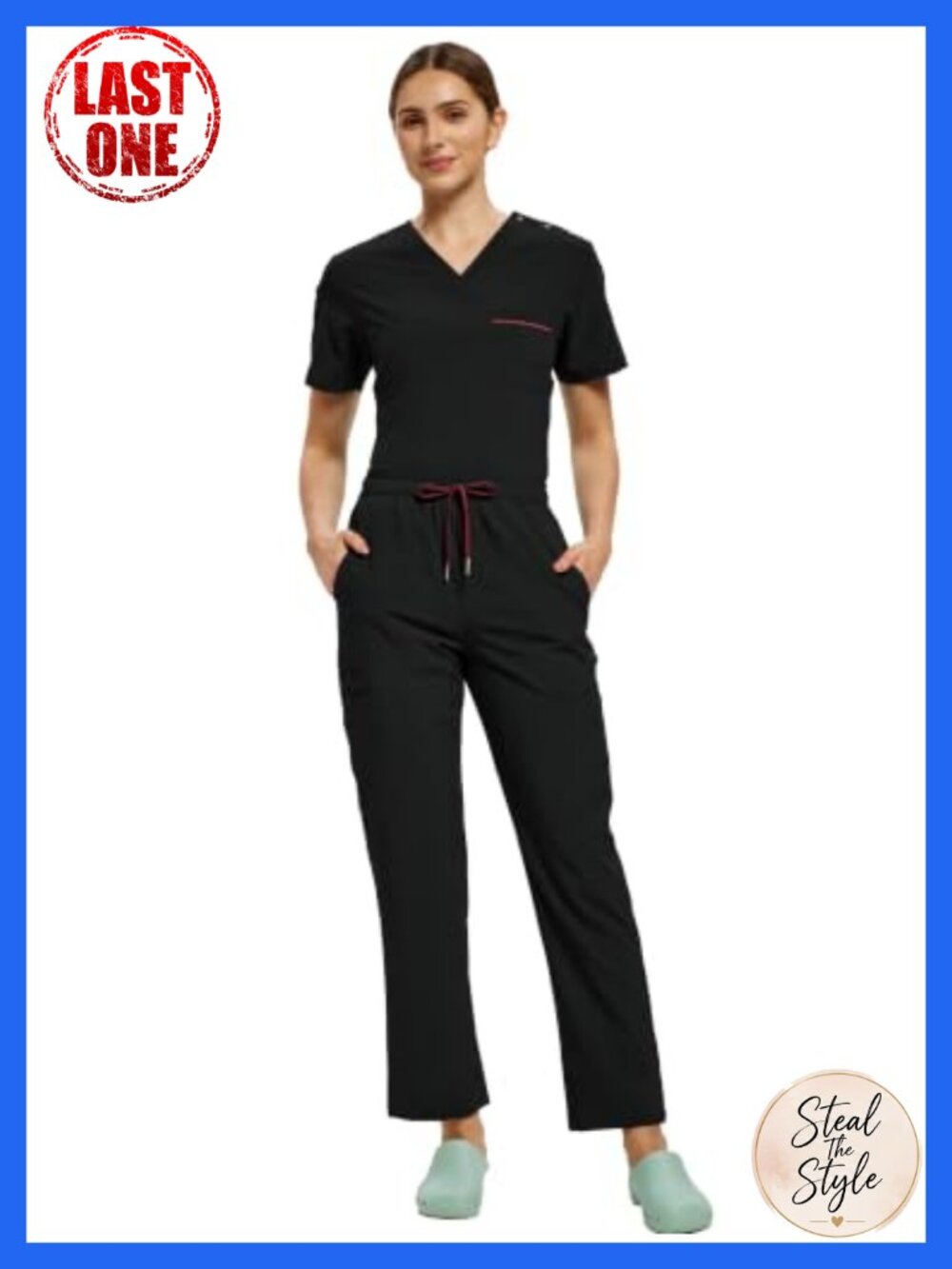 Women's Scrub Set V-Neck Top Straight Leg Cargo Pants Medical Workwear